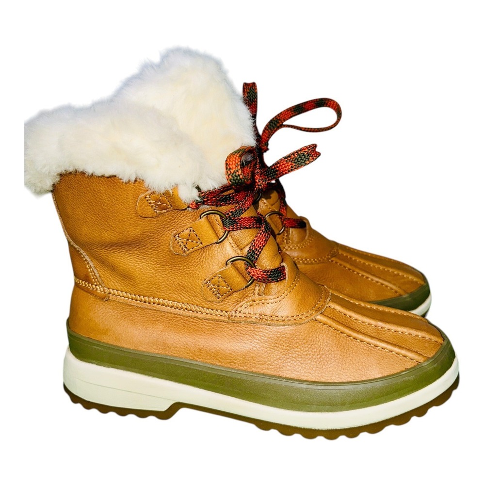 Sperry Maritime Tan Leather Winter Boots Womens 8.5 Faux Fur 200g Waterproof